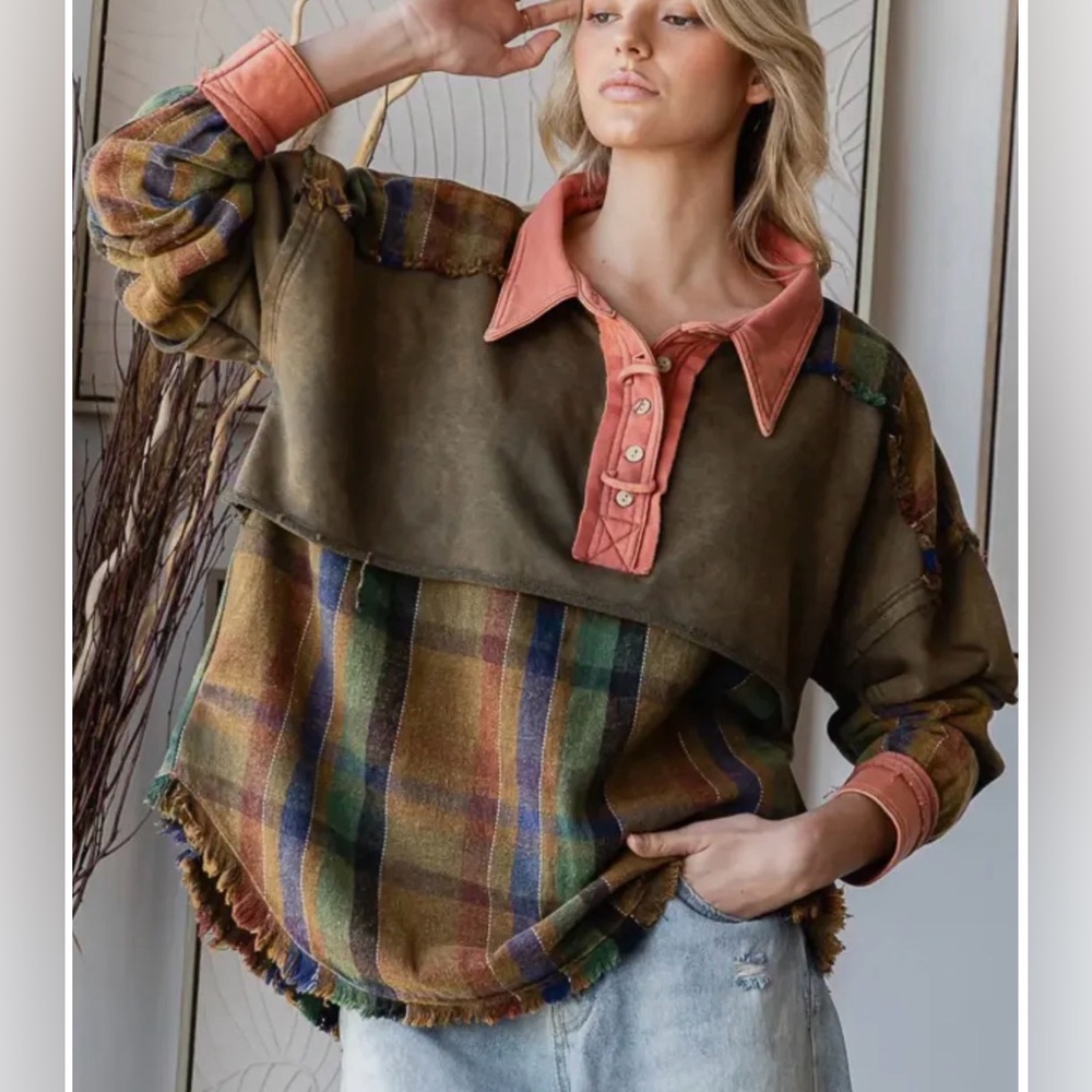 Oli and Hali plaid half button down pullover Size L - Picture 1 of 6